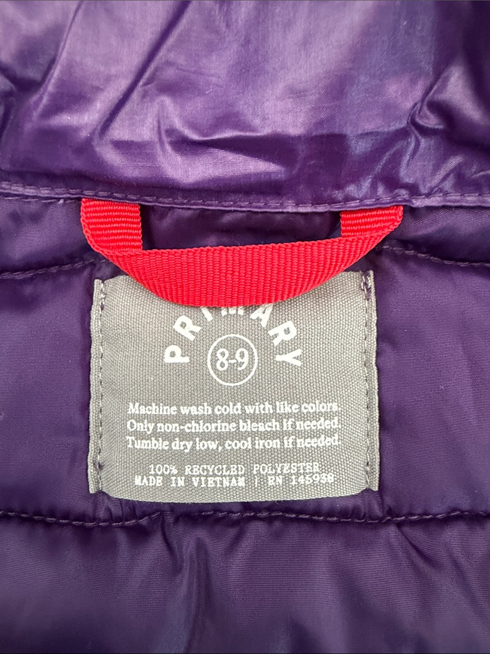 Primary Purple Quilted Puffer Vest with Red Zipper Accent - Picture 3 of 5